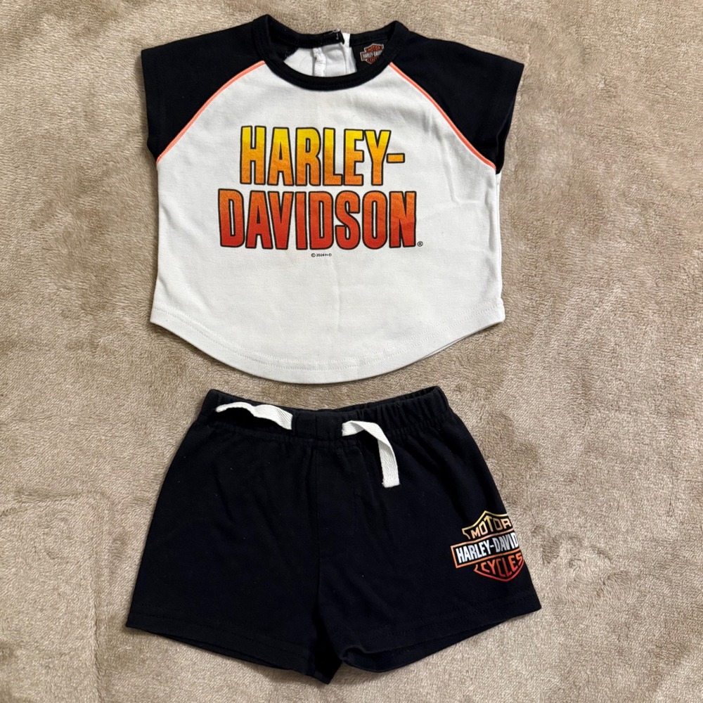Harley-Davidson Baby Boys 2 Piece Raglan Shirt and Shorts Set 12/18M Black White